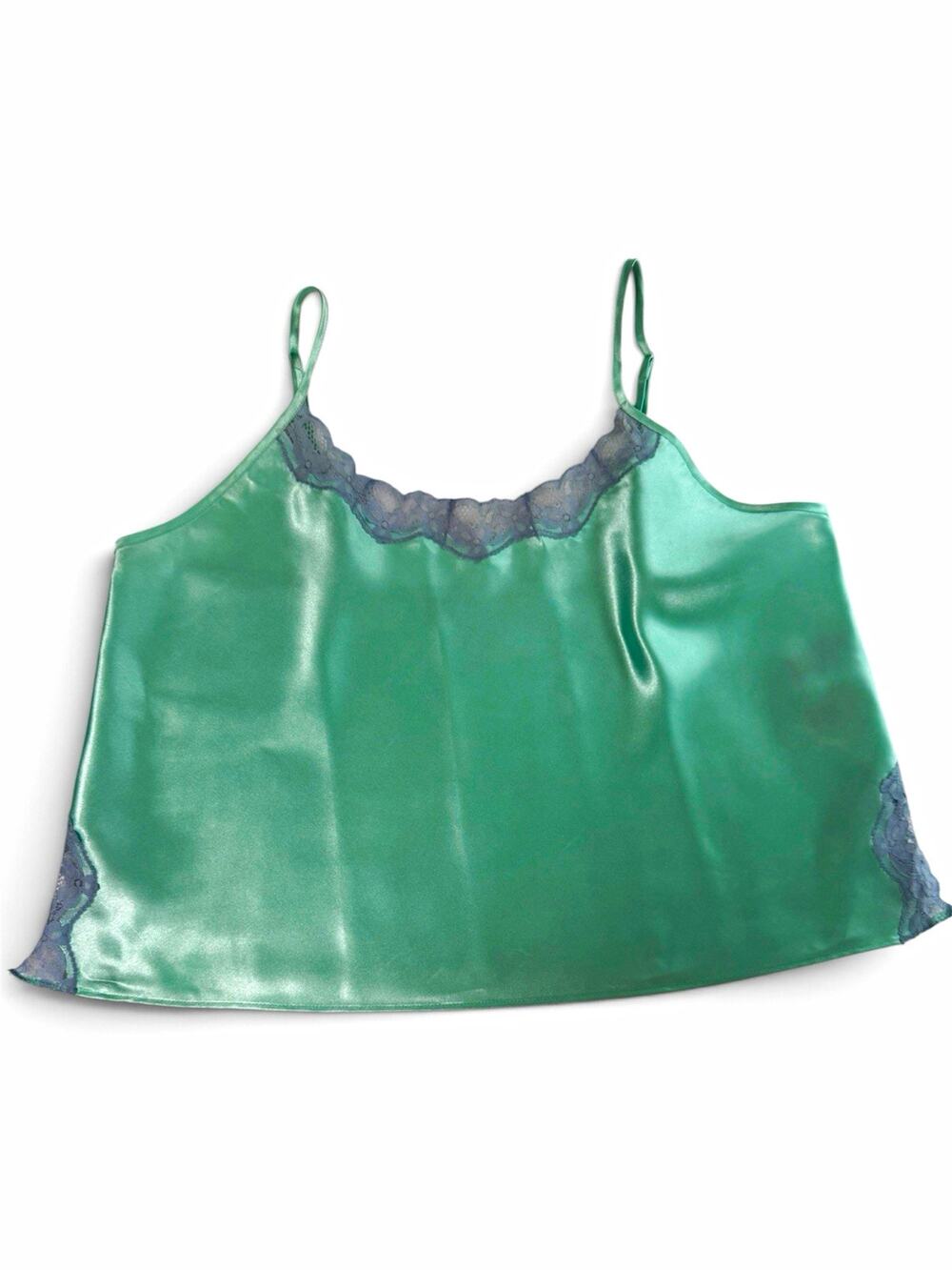 Valerie Stevens Mint Green Satin Lace Trim Cami Tank Top Y2K Size M